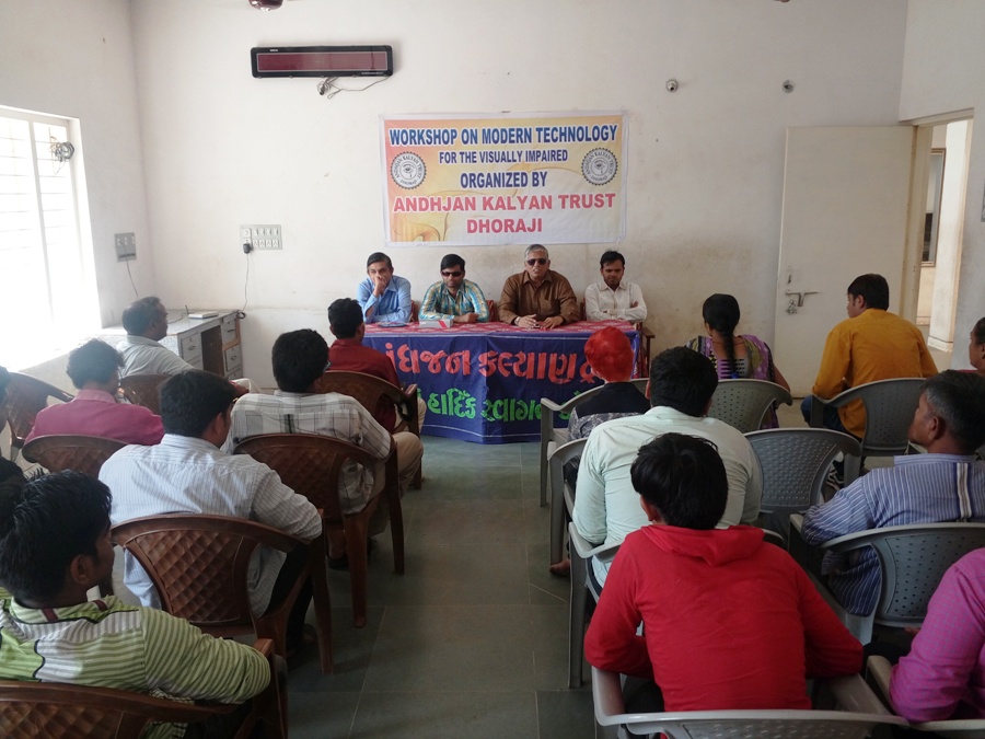 Blind students receiving tablet training